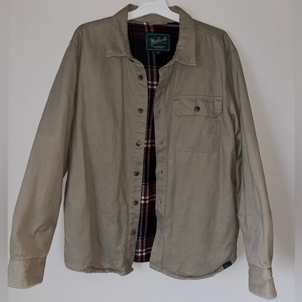 Woolrich Men's Beige Jacket with Plaid Lining | Large